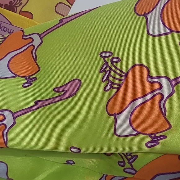 Peter Max Silk Tie Signed Pop Art Chartreuse Orange Purple   Iris Floral Print - Picture 11 of 15